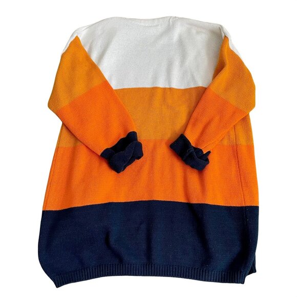 Docker's Womens Striped Chunky Long Cardigan Orange Blue White Sweater Denver Br - Picture 5 of 5